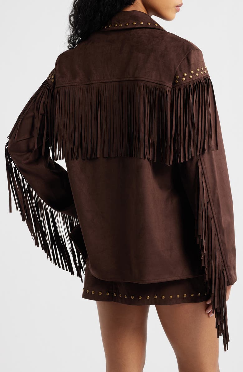 KITTENISH Fringe Detail Faux Suede Jacket, Alternate, color, Coffee Bean