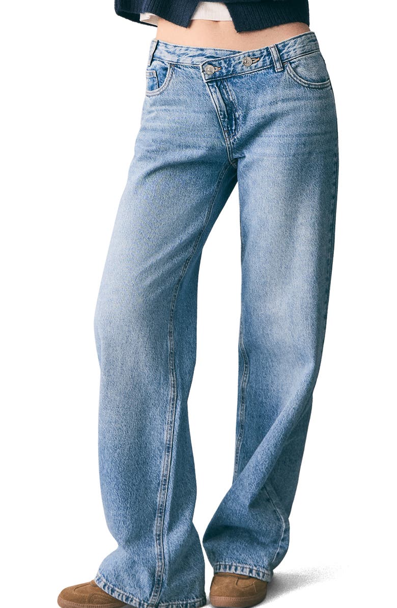 MANGO TEEN Crossover Waist Wide Leg Jeans, Main, color, Light Blue