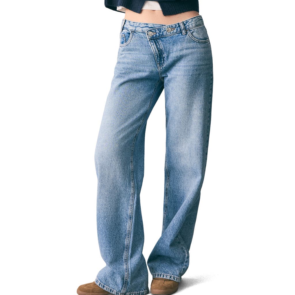 Mango Teen Crossover Waist Wide Leg Jeans In Blue