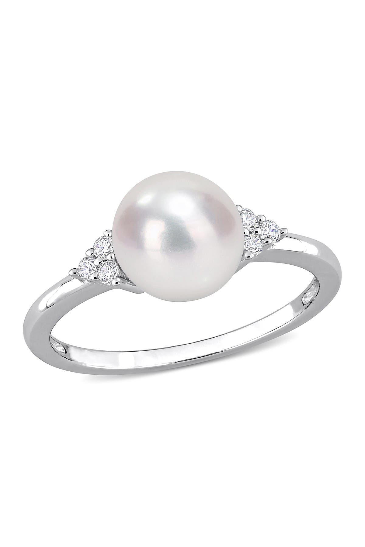 DELMAR 8mm Cultured Freshwater Pearl & CZ Ring