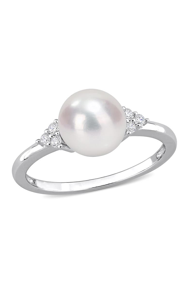 8mm Cultured Freshwater Pearl & CZ Ring, Main, color, WHITE