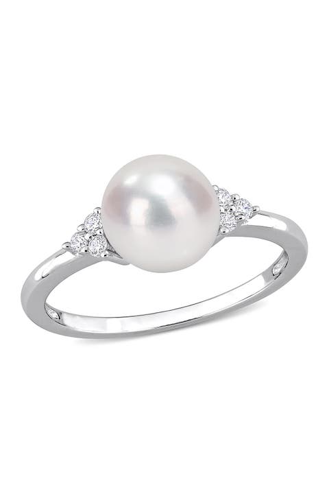 8mm Cultured Freshwater Pearl & CZ Ring