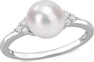 DELMAR 8mm Cultured Freshwater Pearl & CZ Ring