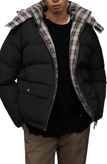 Allsaints Atmosphere Hooded Reversible Puffer Jacket In Black