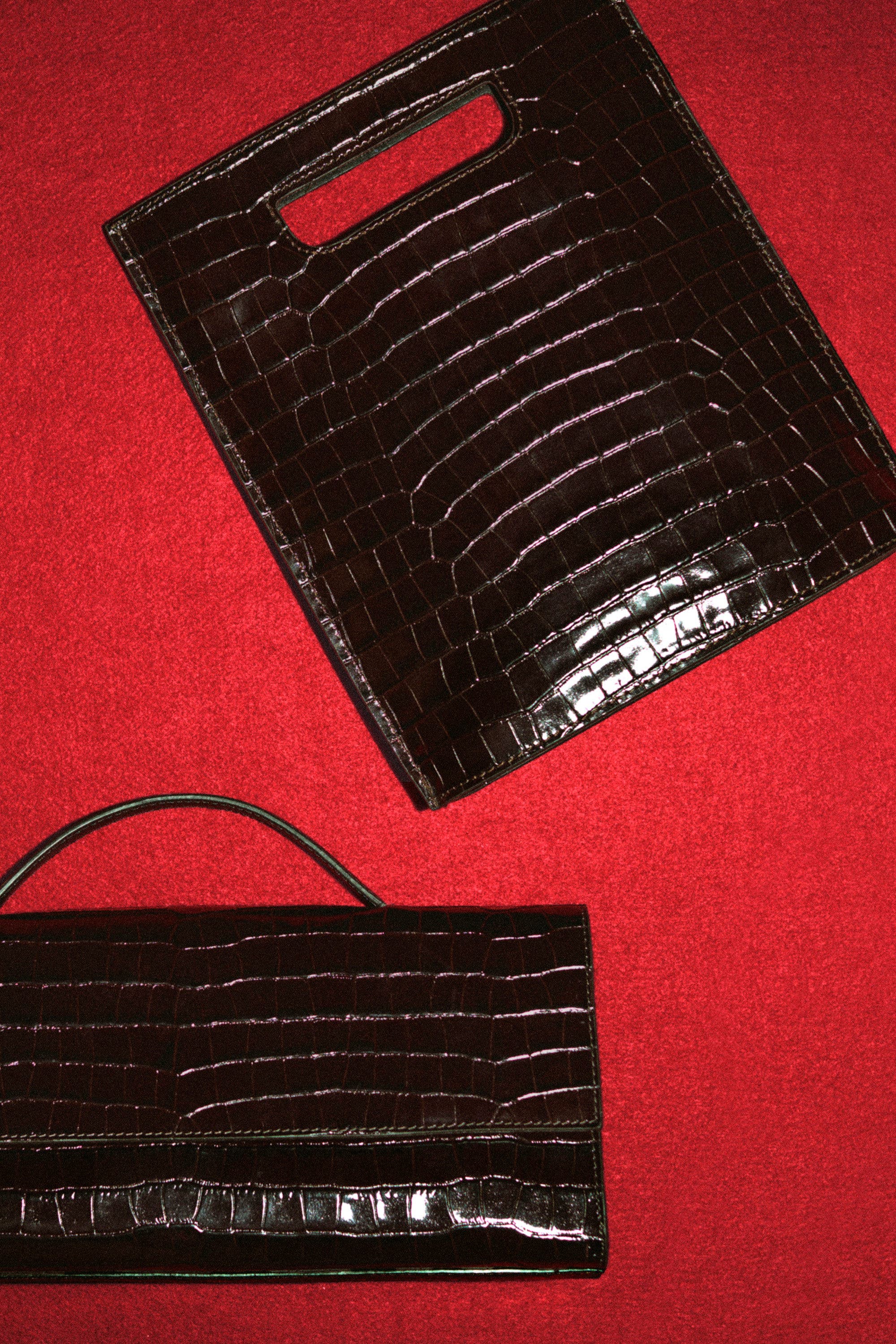COS Folio Mini Bag - Croc-Effect Leather, Alternate, color, Brown