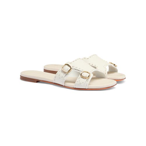 Santoni Leather Double-buckle Didi Slide Sandal In White
