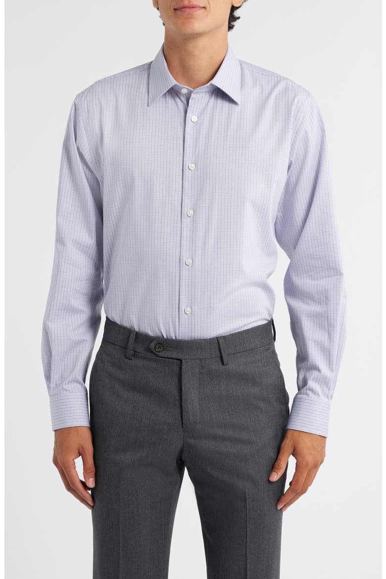 Traditional Fit Microplaid Premium Non-Iron Cotton Dress Shirt, Main, color, PURPLE ANTINORI PLAID