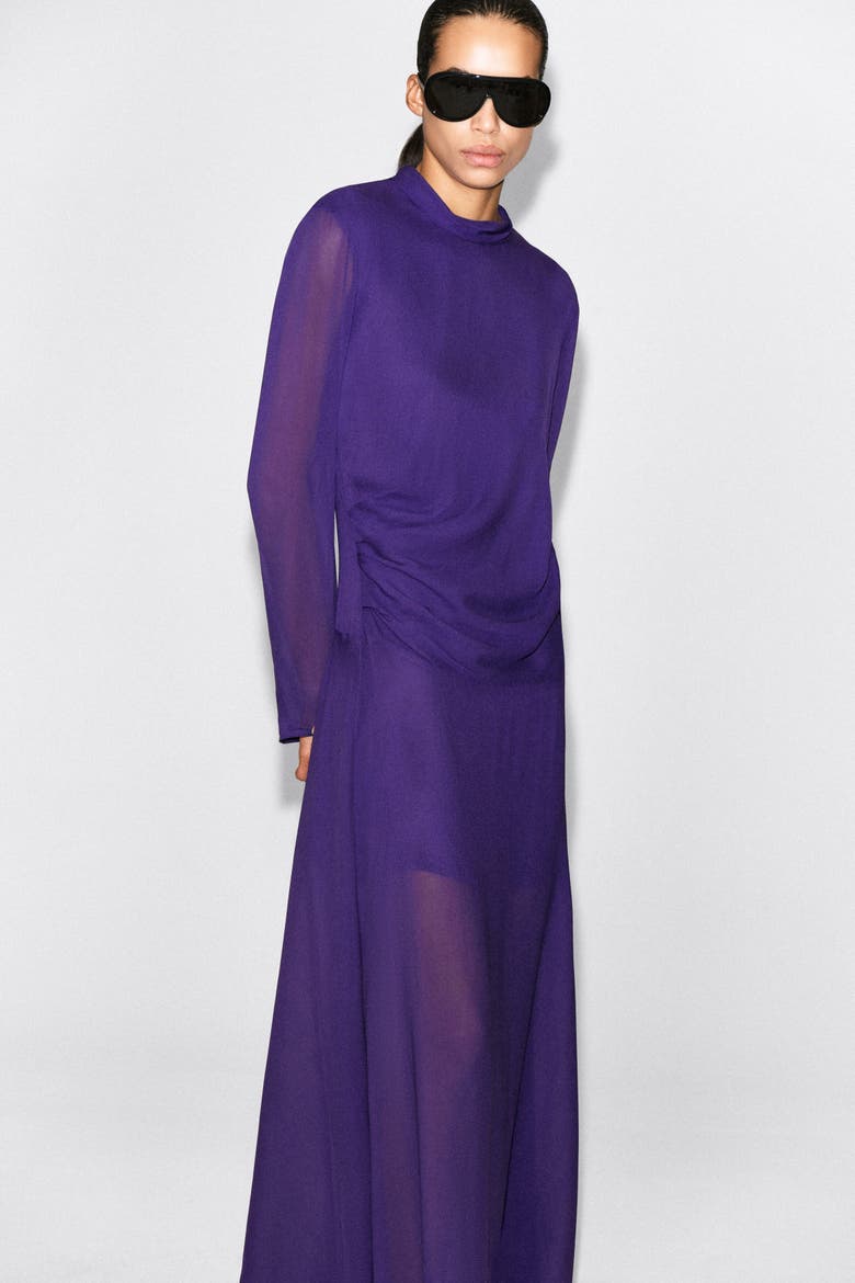 Draped Turtleneck Midi Dress, Alternate, color, PURPLE