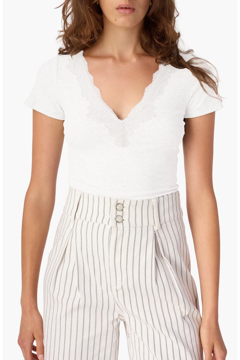 Sana Lace Trim Rib T-Shirt, Main, color, WHITE