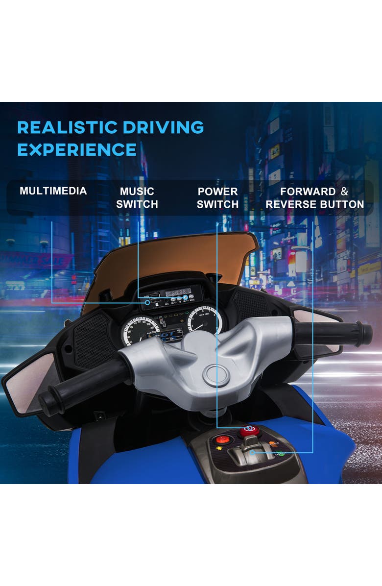 Aosom Kids Motorcycle with Training Wheels, Roaring Engine Design, High-Traction, Light Music, Alternate, color, Blue