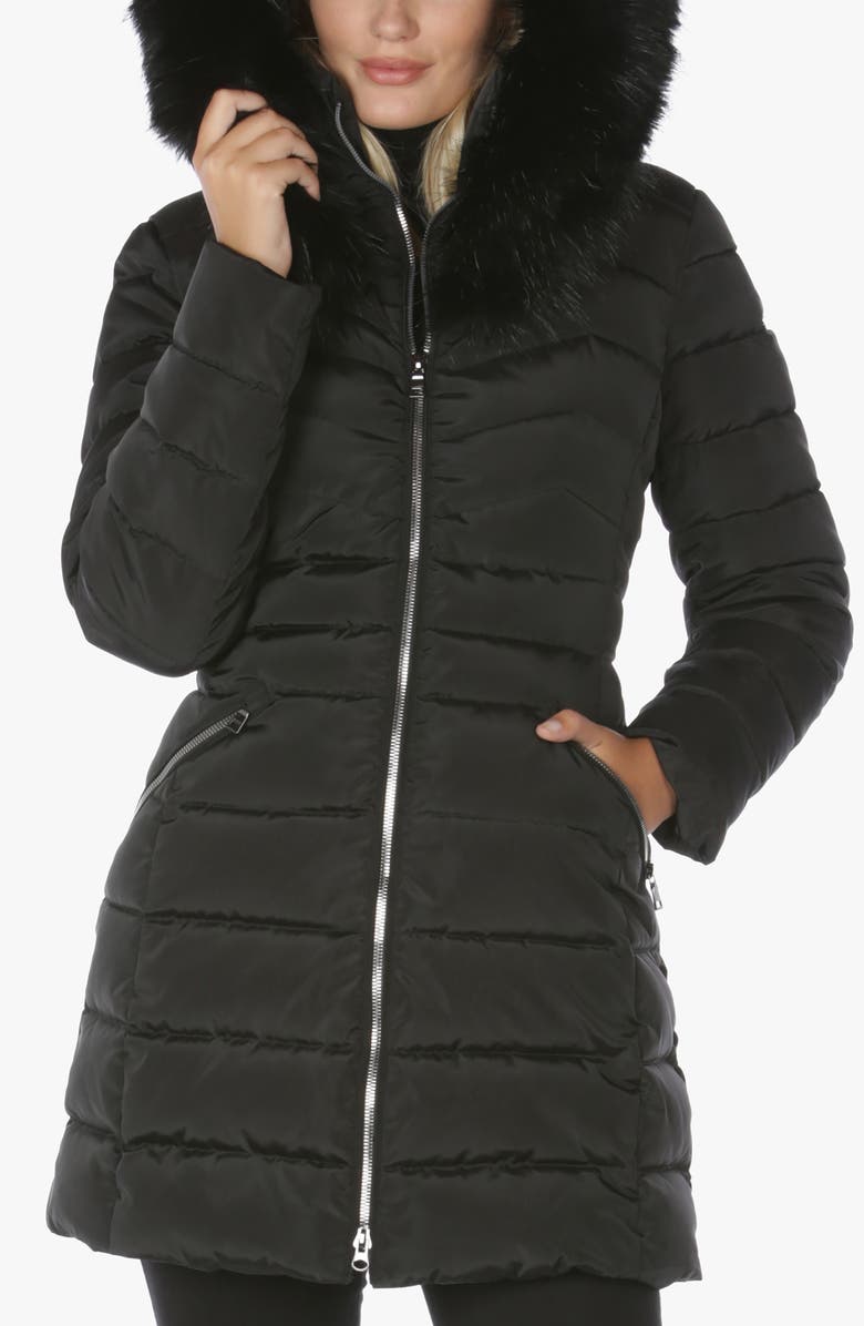 Laundry by Shelli Segal Faux Fur Trim Hooded Puffer Jacket, Alternate, color, 