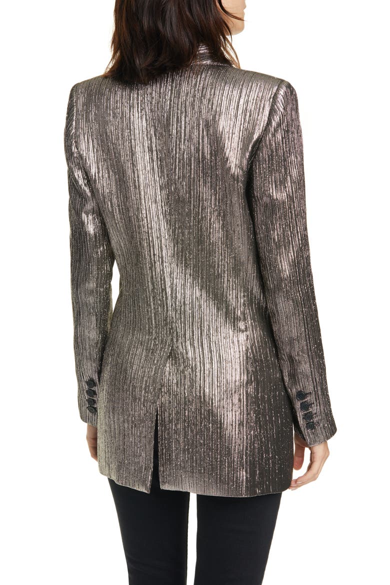 Long Shawl Collar Metallic Blazer, Alternate, color, PEWTER LAME