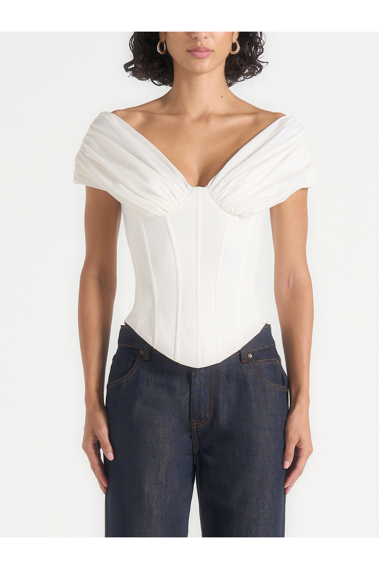 Ursula Ruched Off-Shoulder Cotton Corset Top, Alternate, color, White