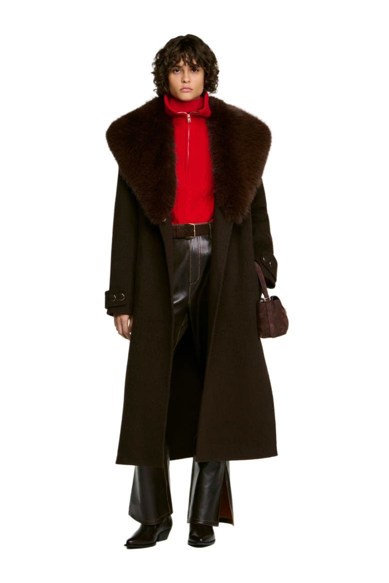 Coat With Shearling Collar, Alternate, color, Brown