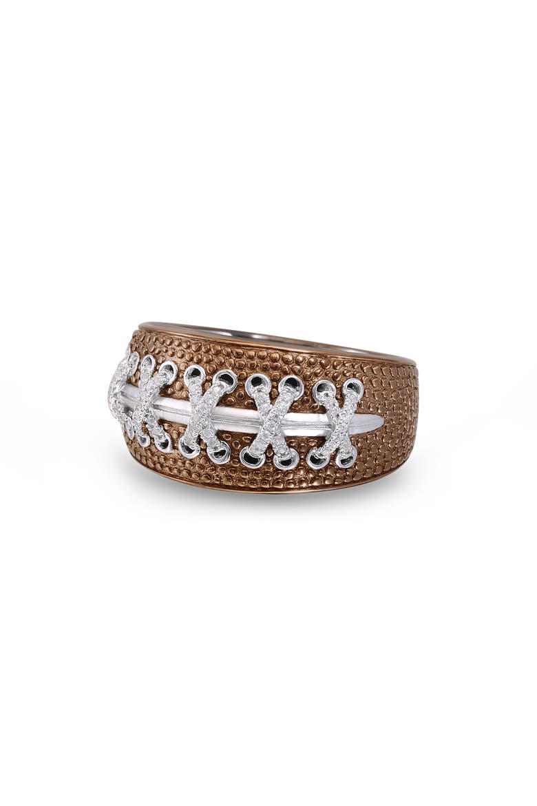 Touchdown American Football Diamond Band Men Ring, Alternate, color, Brown