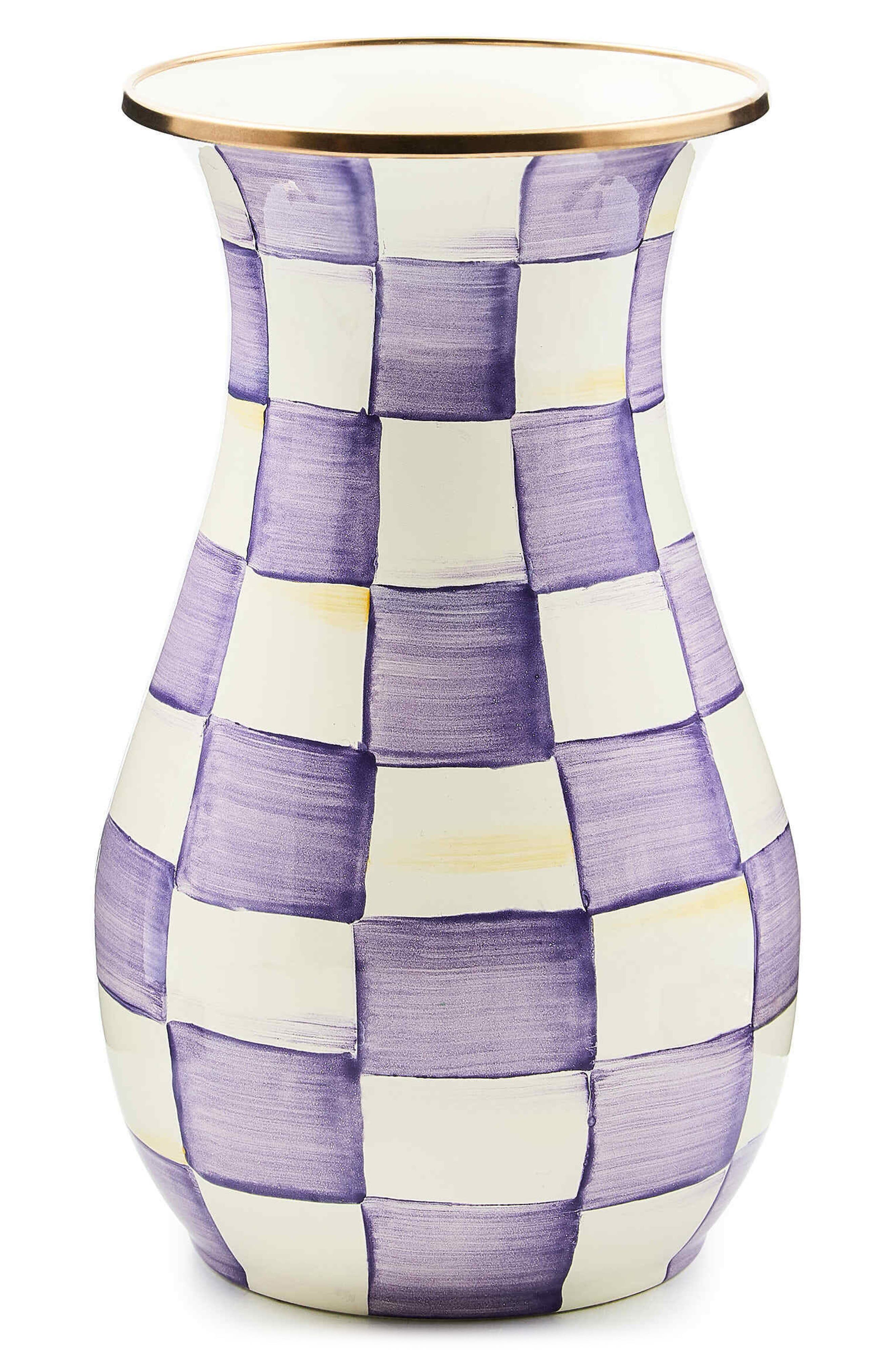 MACKENZIE CHILDS Violet Check Tall Vase - Violet