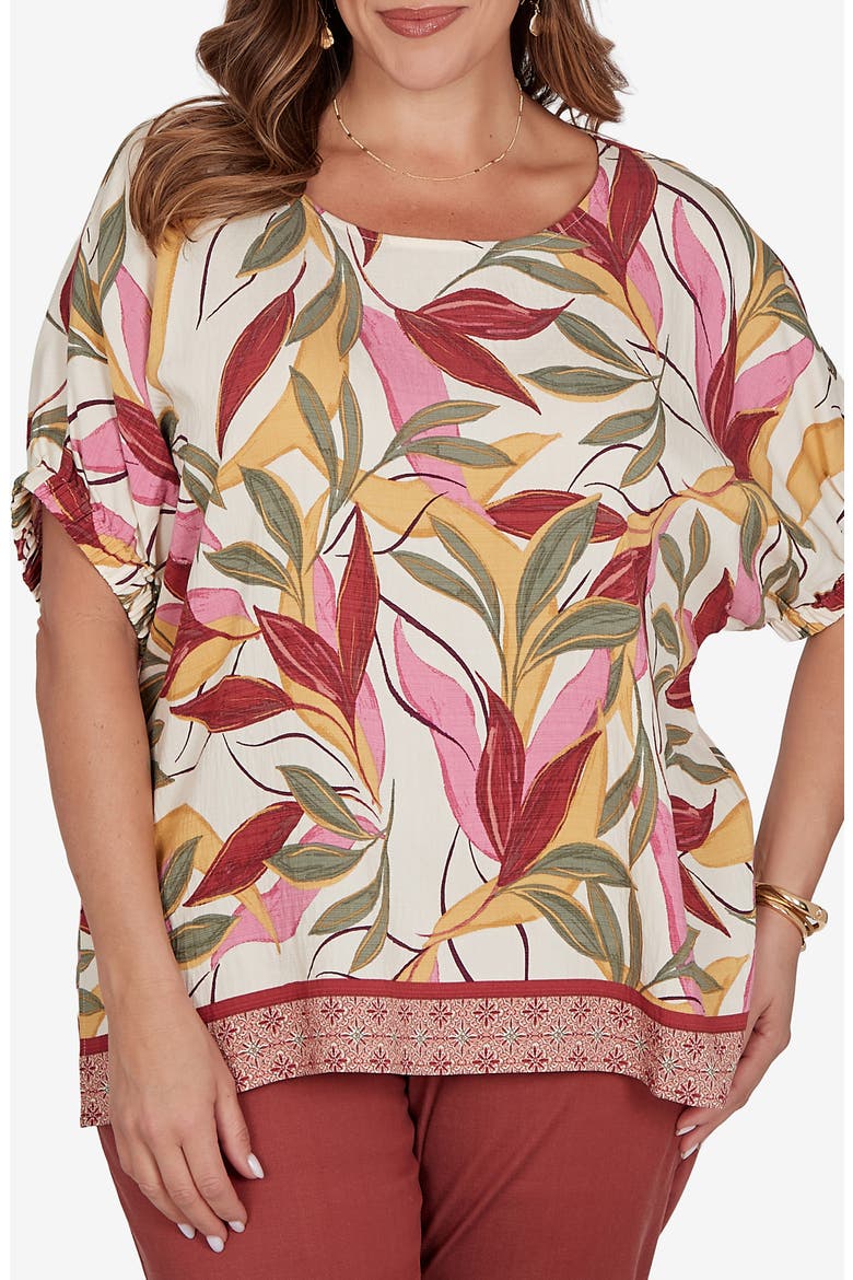 Tropical Print Short Sleeve Top, Main, color, STONE MULTI