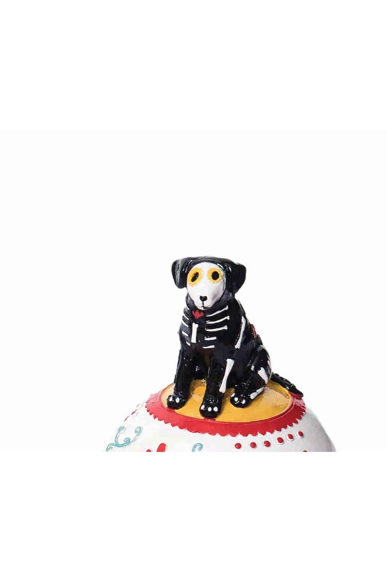 Sitting Festive Canine Dog Sugar Skull Decorative Figurine, Alternate, color, White