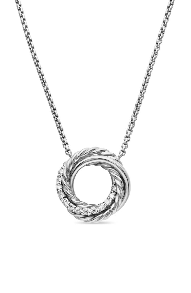 David Yurman Crossover Mini Pendant Necklace with Diamonds, Main, color, Silver/ Diamond