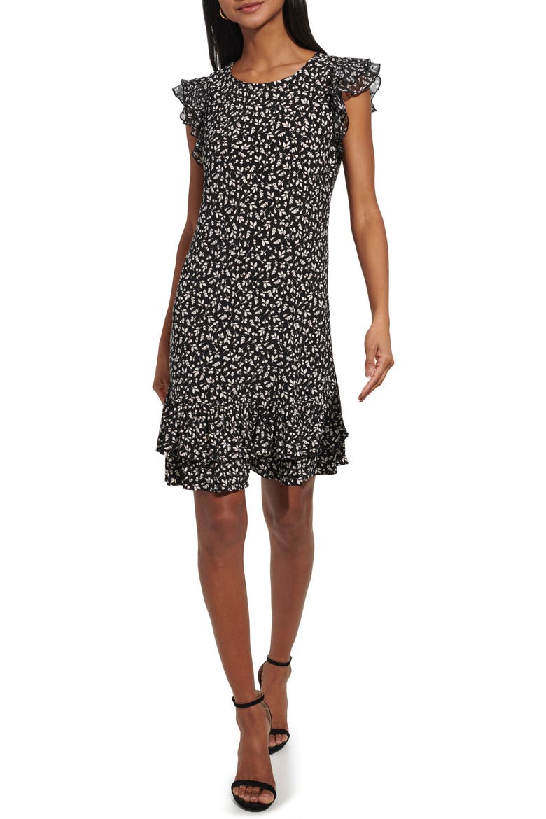 Betty Floral Flutter Sleeve Dress, Main, color, BLACK/ IVORY
