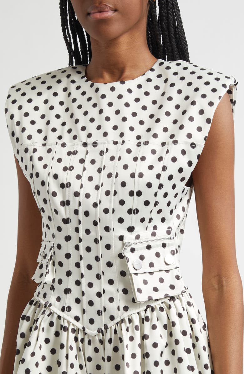 Ganni Print Dot Corset Minidress, Alternate, color, Egret
