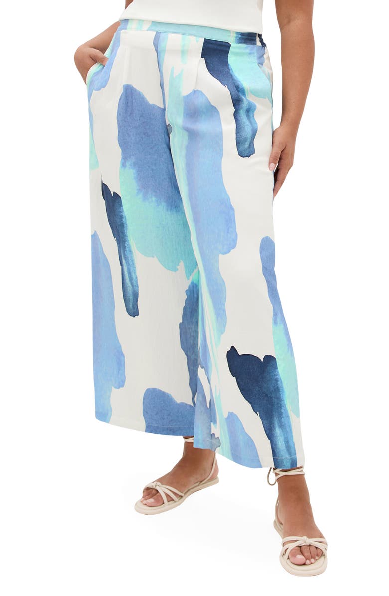 City Chic Surface Level Print Wide Leg Pants, Main, color, 