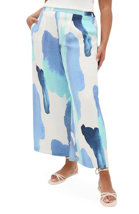 Surface Level Print Wide Leg Pants (Plus)