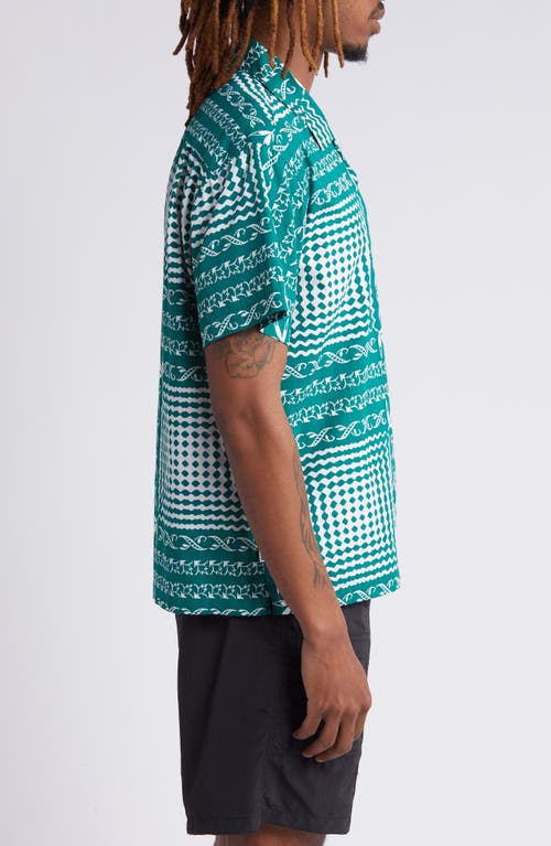 Obey Cortex Bandana Print Camp Shirt In Aventurine Green Multi