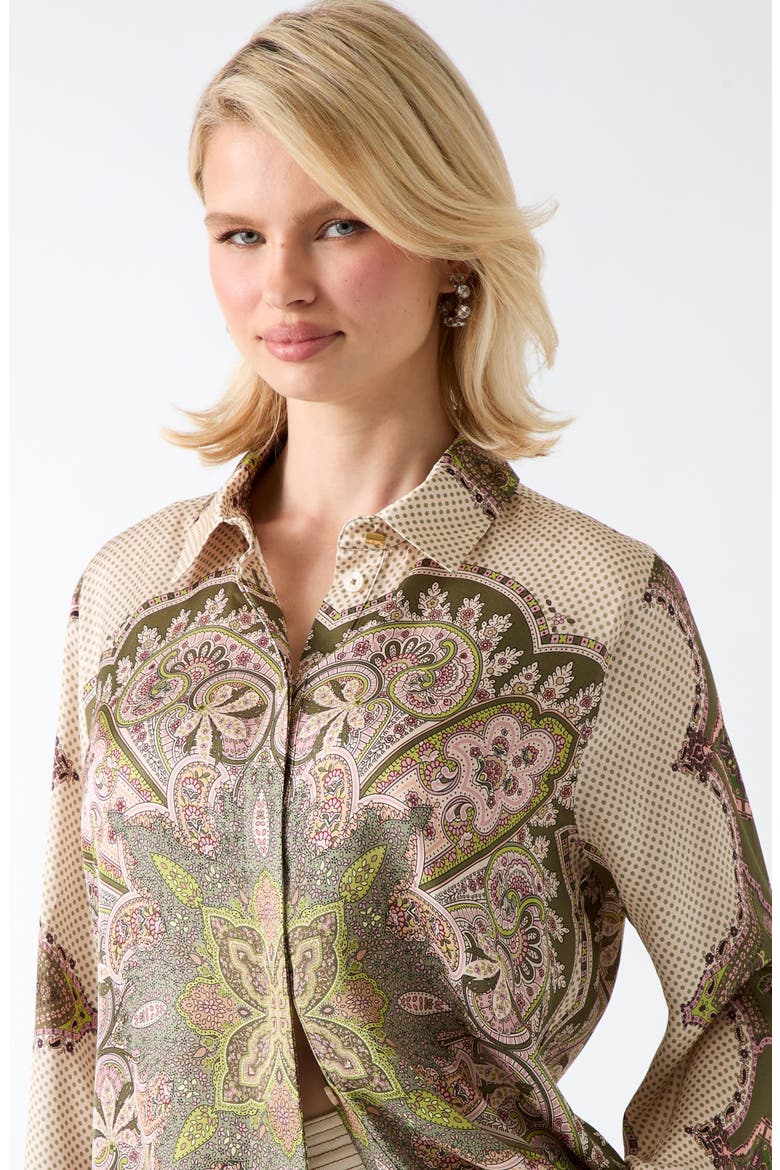 Melissa Mixed Print Button-Up Shirt, Alternate, color, BROWN