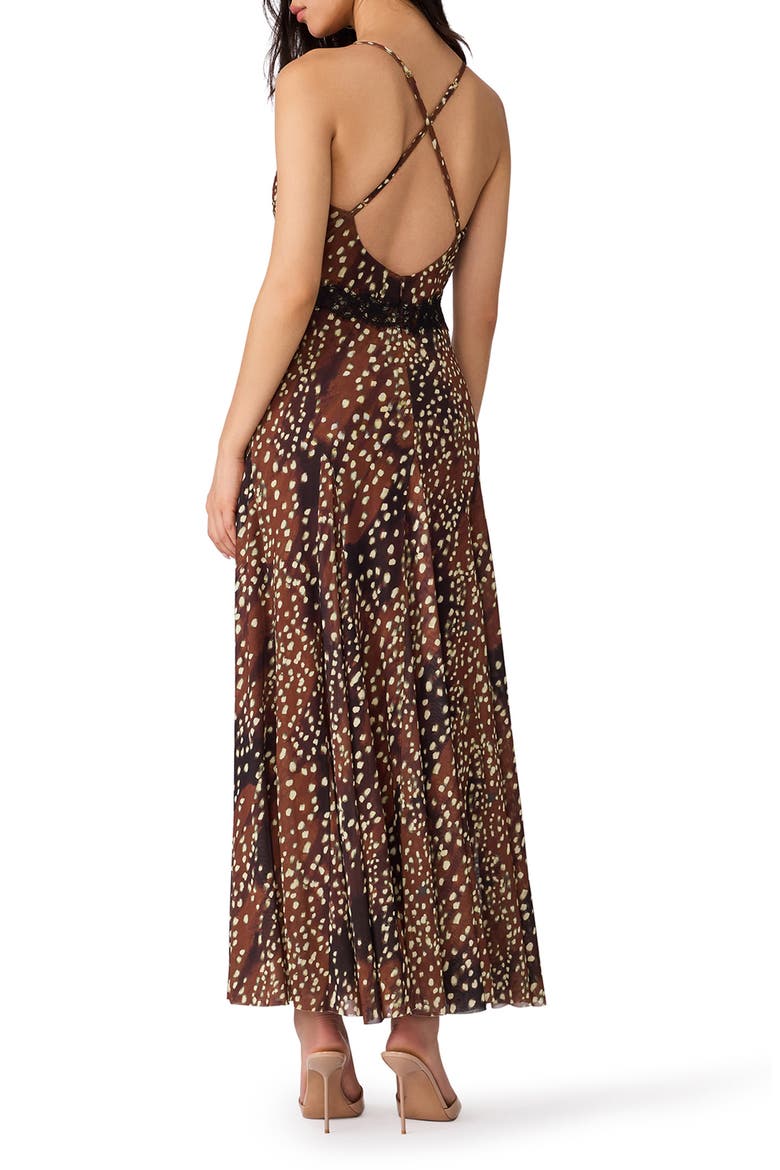 Em Dot Print Satin & Lace Dress, Alternate, color, SMOKEY BROWN