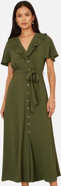 Yumi Ruffle Collar Midi Shirt Dress