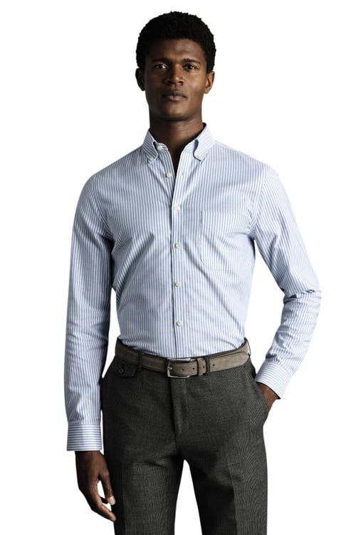 Charles Tyrwhitt Non-iron Stretch Oxford Shirt In Blue