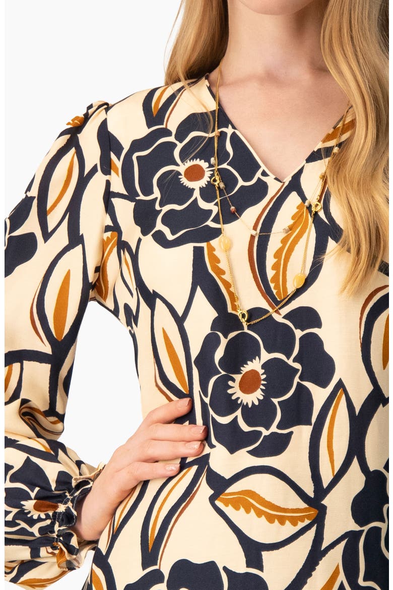 Floral Print Bishop-Sleeve Blouse, Alternate, color, Ivory