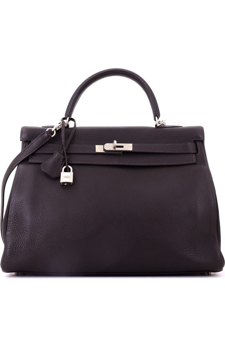 Pre-Owned Hermes Kelly Handbag Brown Togo with Brushed Palladium Hardware 35, Main, color, Havane