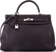 Pre-Owned Hermes Kelly Handbag Brown Togo with Brushed Palladium Hardware 35