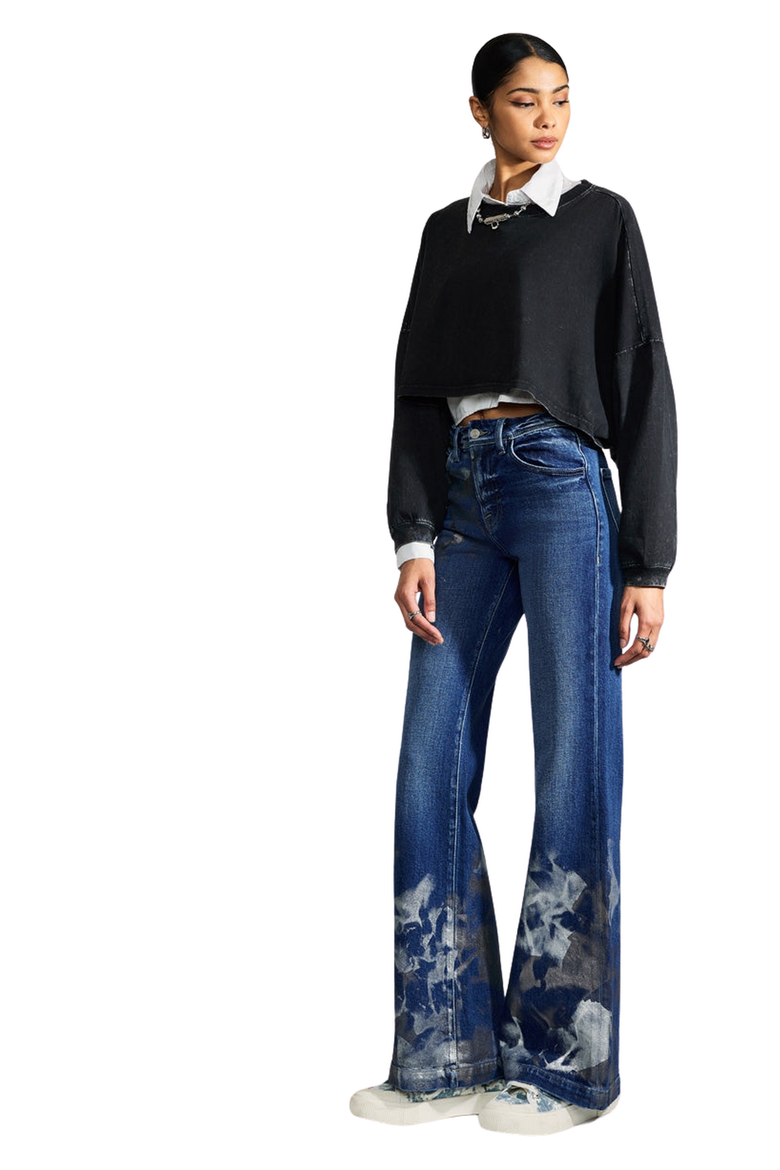 Rosaline Premier High Rise Holly Flare Jeans, Alternate, color, Dark Wash / Silver