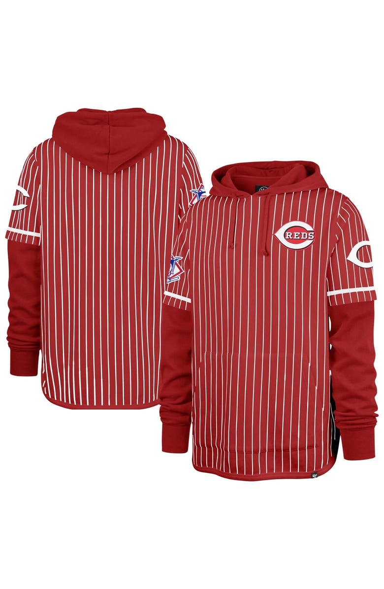'47 Men's '47 Red Cincinnati Reds Pinstripe Double Header Pullover Hoodie, Main, color,