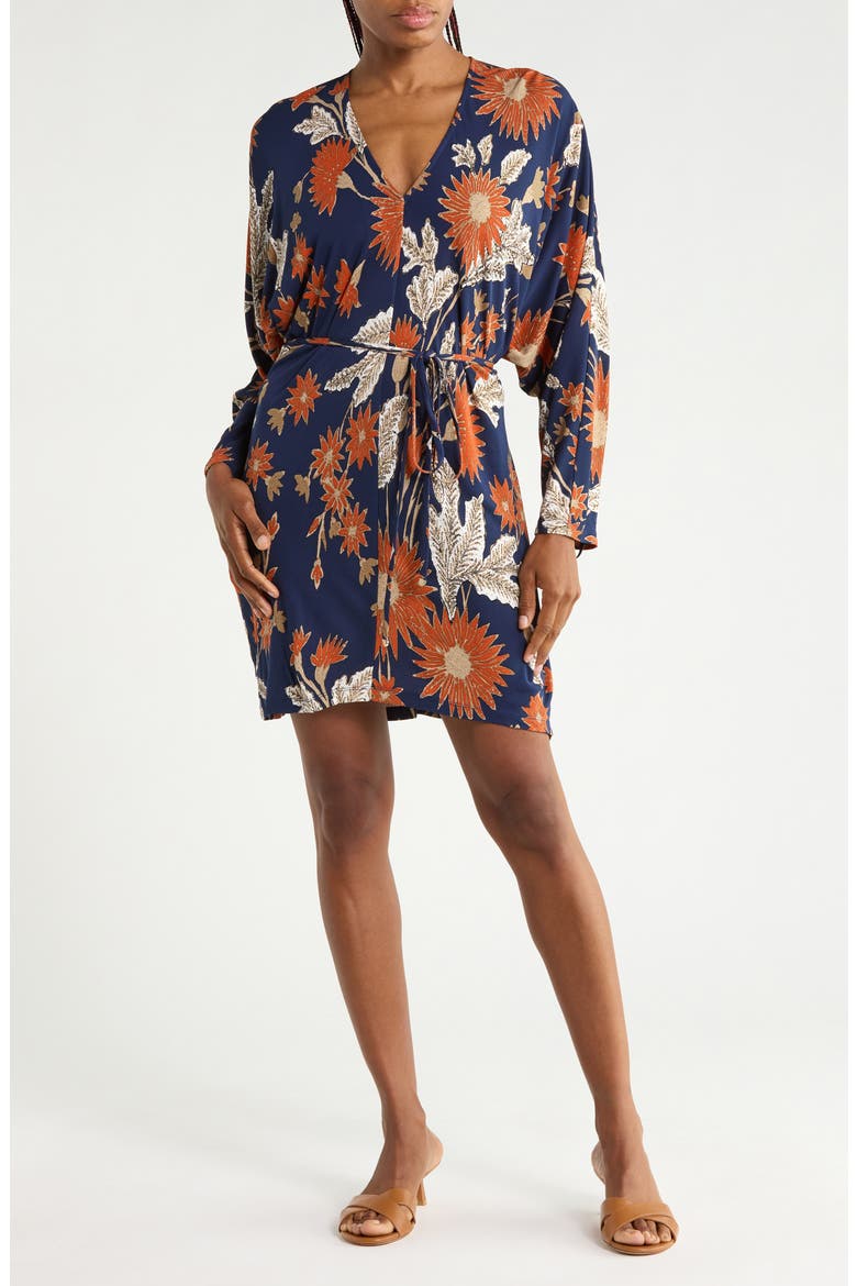 Julie Long Sleeve Drawstring Dress, Main, color, MARLENE BATIK NAVY