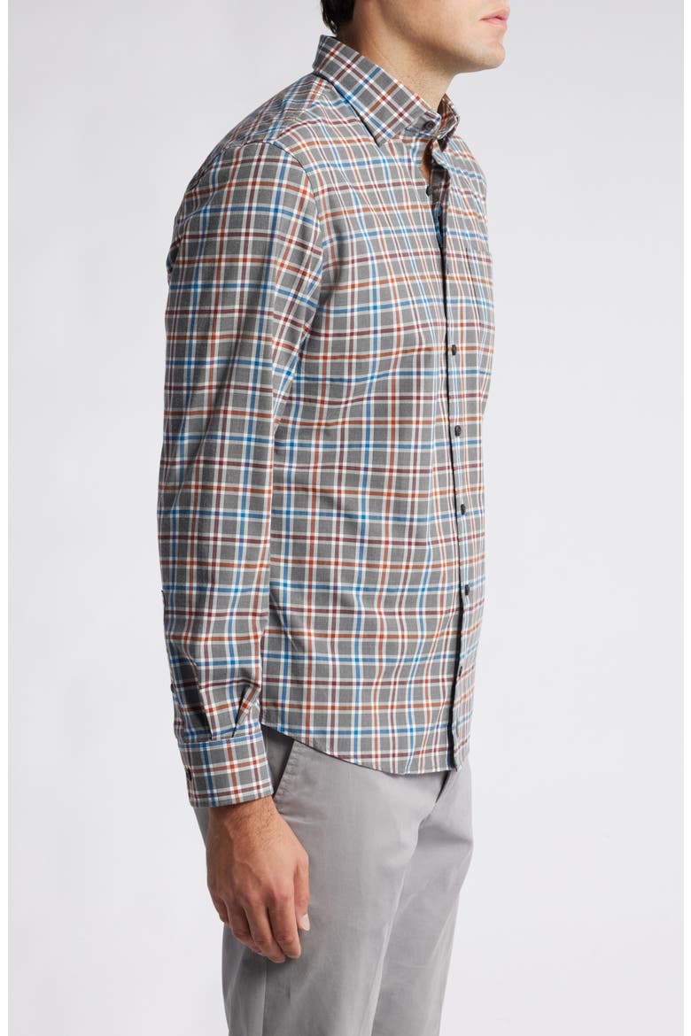 York Plaid Stretch Button-Down Shirt, Alternate, color, CHARCOAL