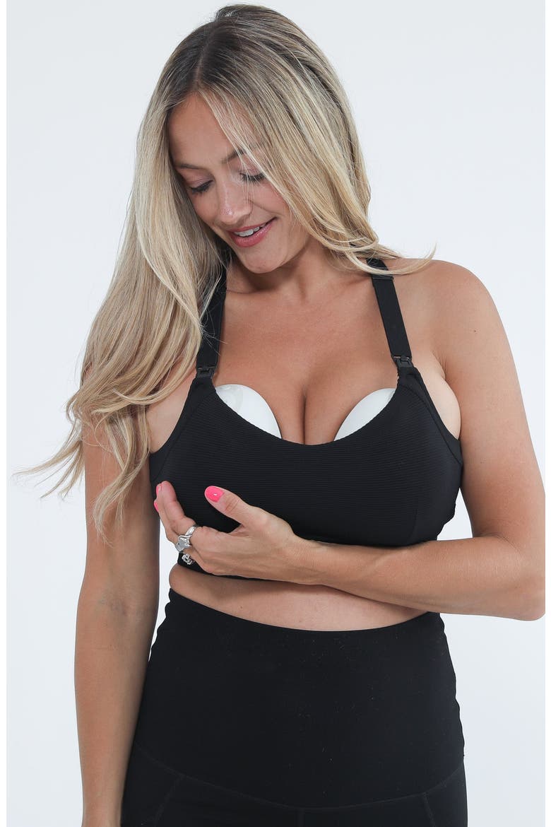 Maeve Run Times Sewn in Cups Nursing and Pumping Sports Bra, Alternate, color, Noir