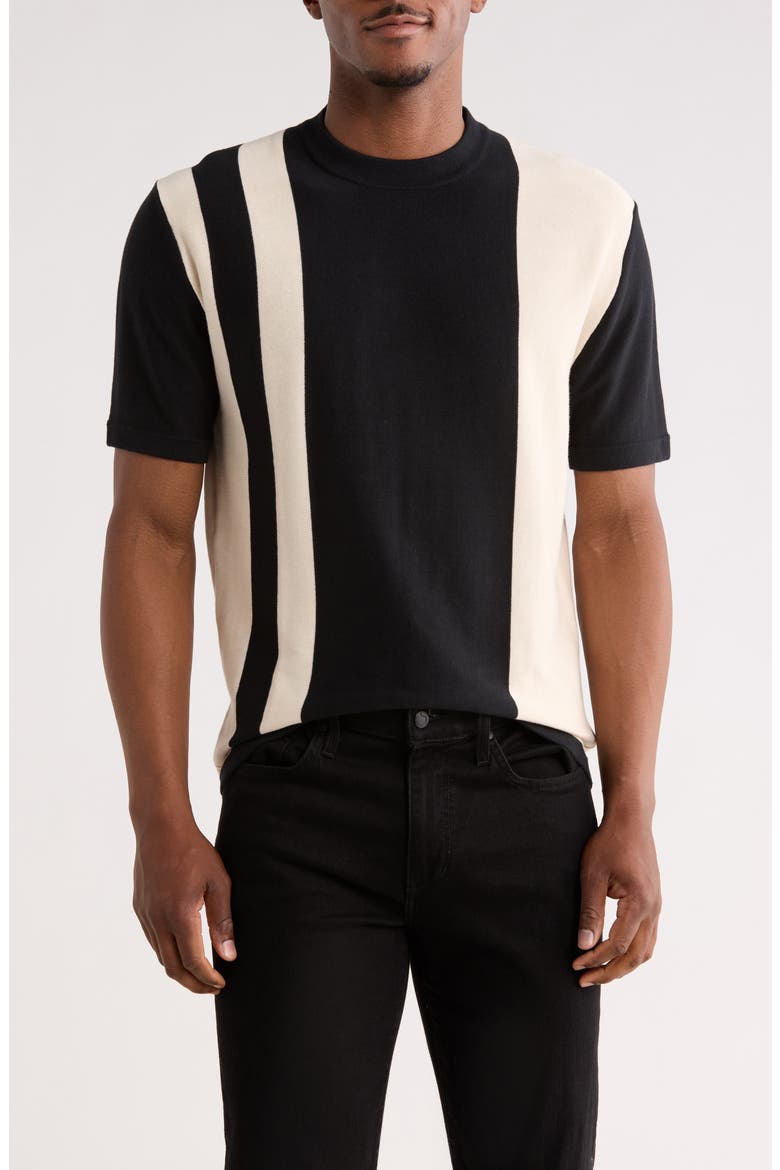 Vertical Stripe Knit T-Shirt, Main, color, BLACK W/ OFF WHITE STRIPES