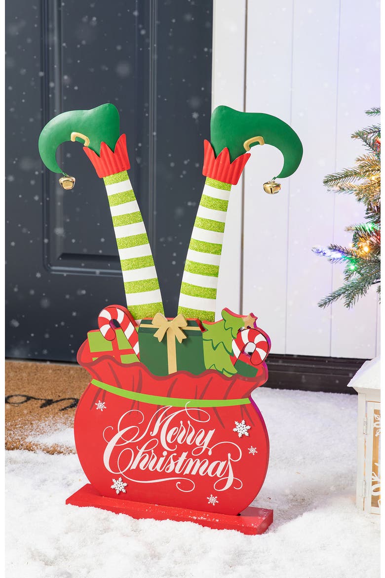 24.5"H Christmas Elf Legs in Gift Box Porch Decor, Alternate, color, Red