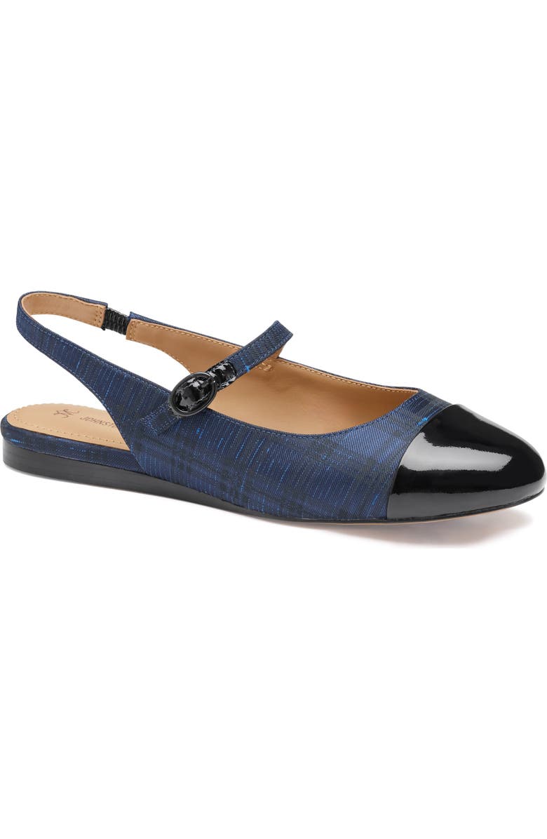 Johnston & Murphy Claire Mary Jane Slingback Flat, Main, color, Navy Plaid Black Leather