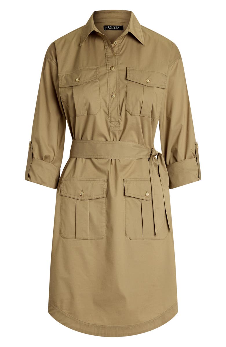 Lauren Ralph Lauren Tie Waist Long Sleeve Stretch Poplin Shirtdress, Alternate, color, Madison Tan