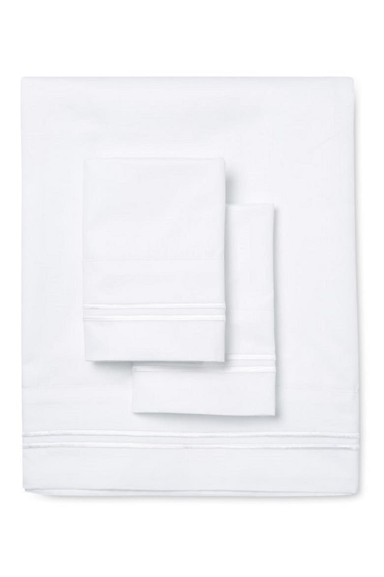 Dual Stripe Embroidered 600 Thread Count Cotton Sheet Set, Alternate, color, WHITE/ WHITE
