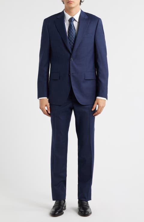 Flynn Classic Fit Navy Windowpane Check Wool Suit (Regular & Big)