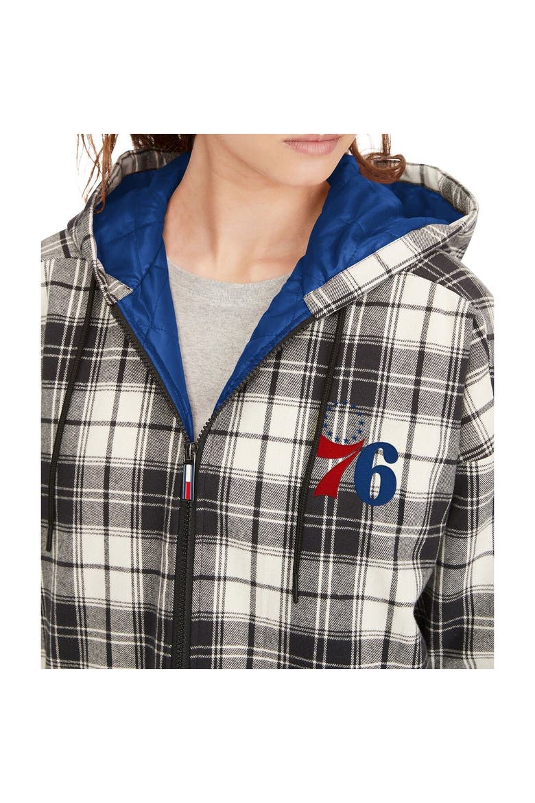 Women's Tommy Jeans Black/Cream Philadelphia 76ers Molly Flannel Full-Zip Hoodie, Alternate, color, Black