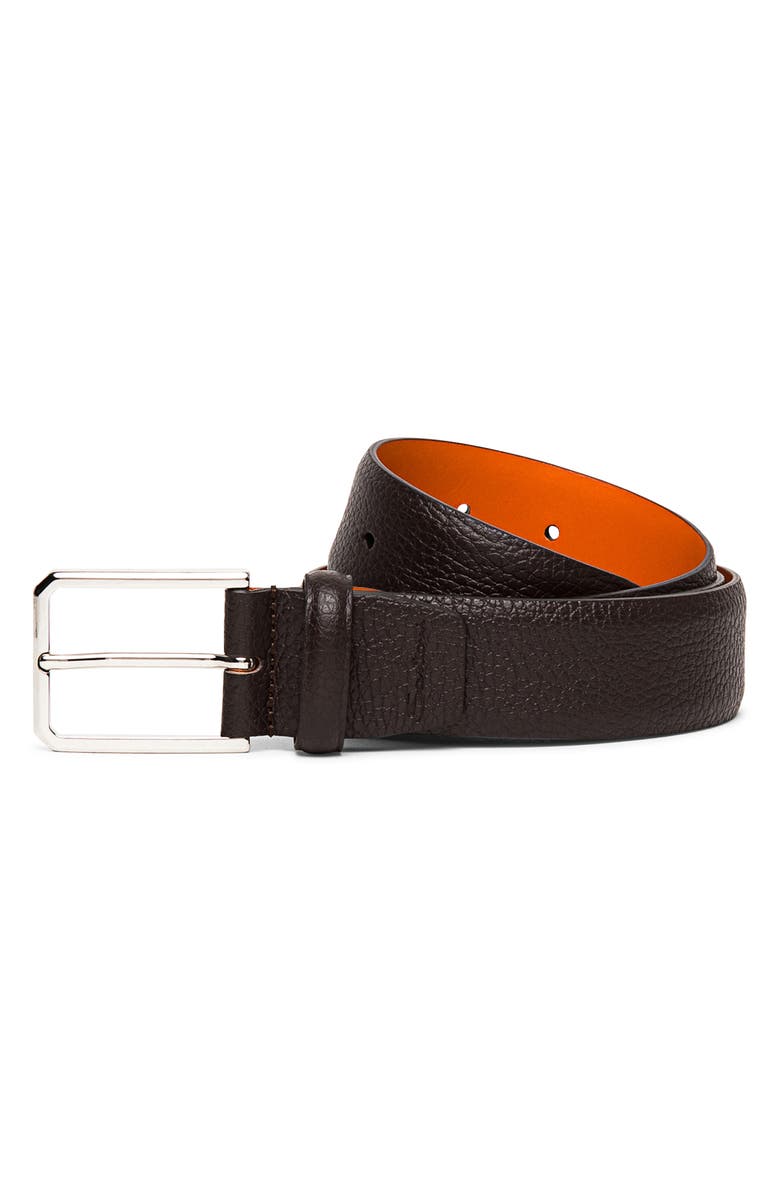 Santoni Leather Belt, Alternate, color, Brown
