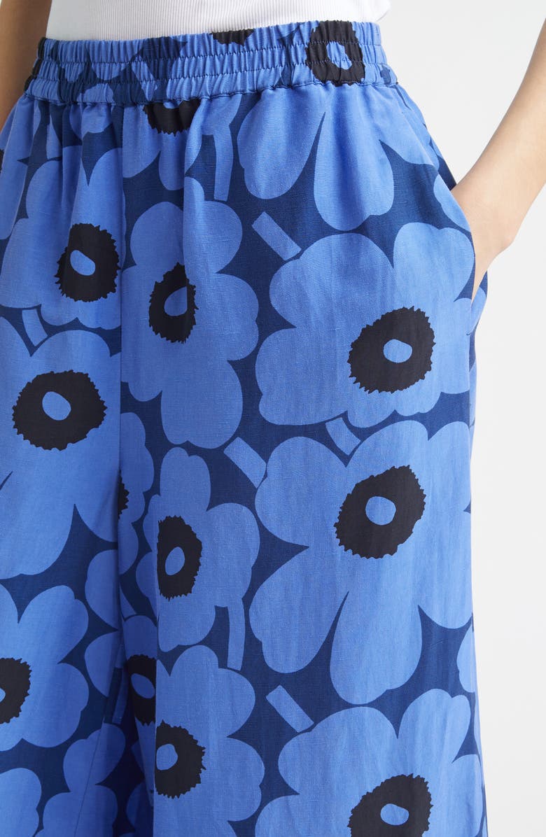 Marimekko Kuvio Unikko Crop Wide Leg Pants, Alternate, color, Blue Black