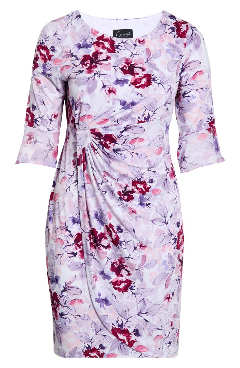 Connected Apparel Gathered Long Bell Sleeve Dress, Main, color, Lavender